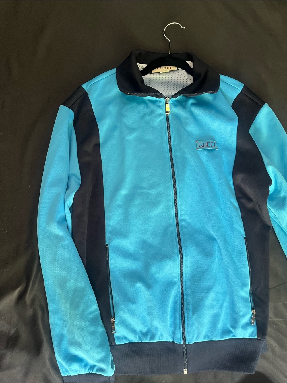 Gucci Turquoise and Black Zip-Front Athletic Jacket